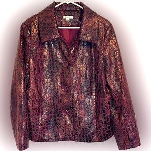 ERIN Jacket textured Animal Print Metallic soft burgundy maroon Size XL